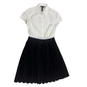 Lauren Ralph Lauren Fit & Flare Shirt Dress Black White Colorblock Eyelet Hem 10